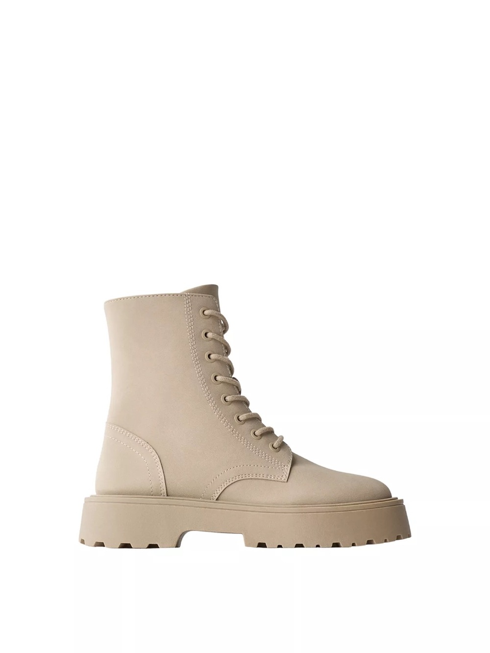 Zara Girls Beige Lace-Up + Zipper Combat Boots, size 13.5